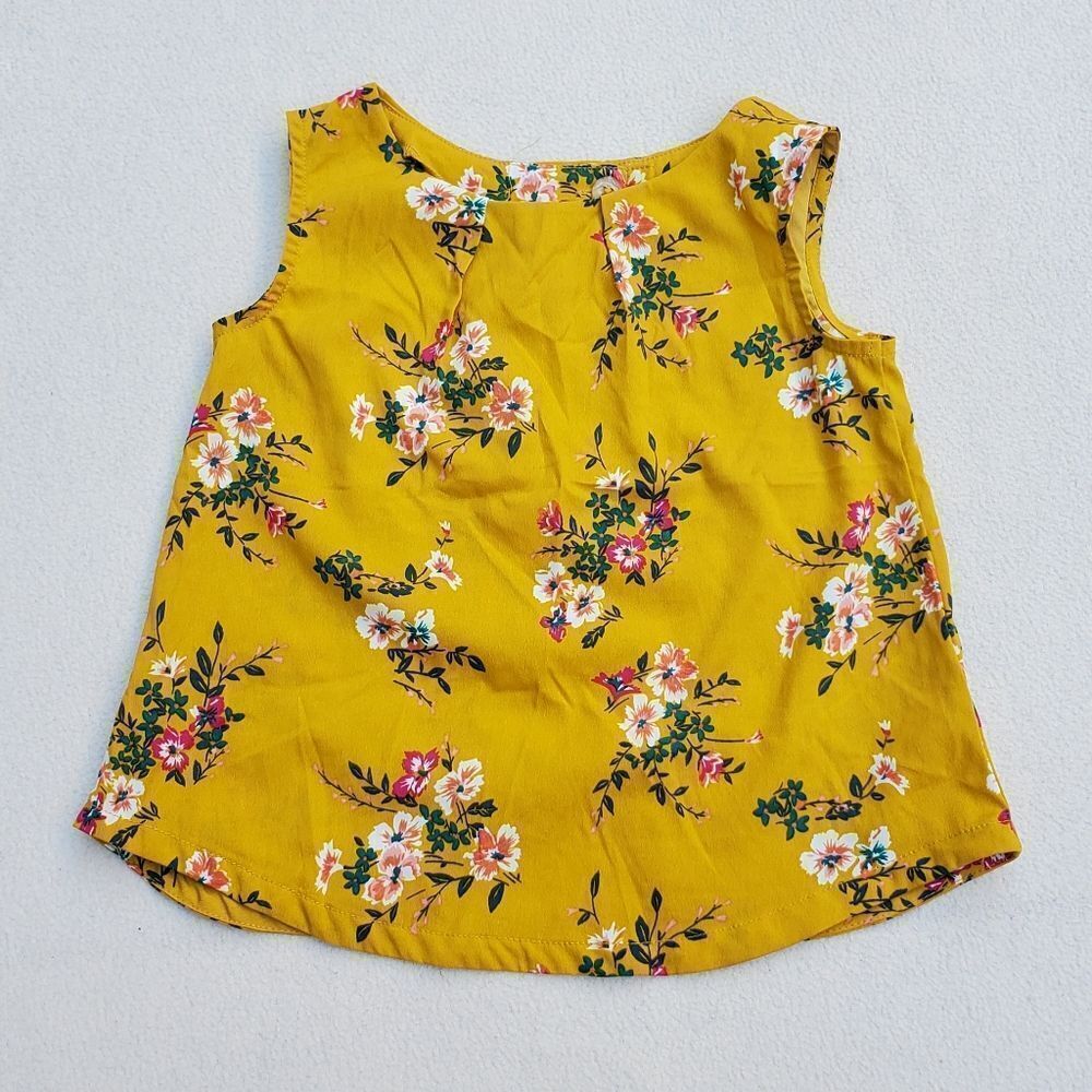 Old Navy yellow floral flowy open back tank top Size 4T